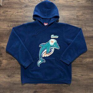 MIAMI DOLPHINS Navy 3D Puff Logo Hoodie - 90s Vintage Size M